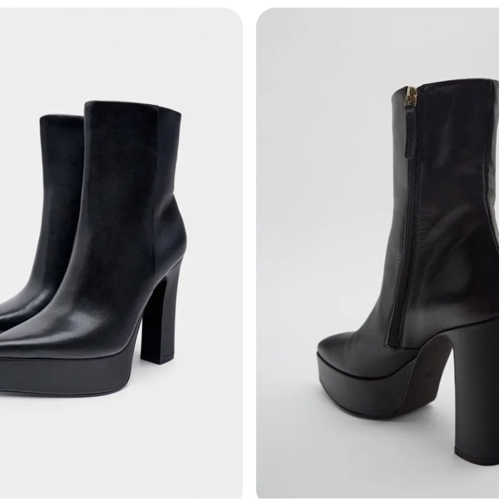 ZARA WOMAN LEATHER PLATFORM ANKLE BOOTS BLACK 1104/010 - Picture 2 of 8